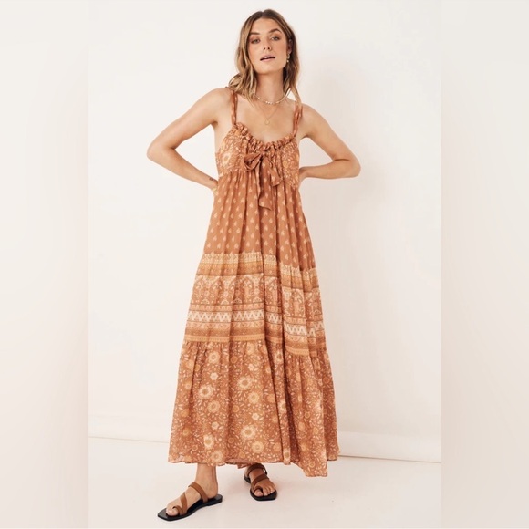 SPELL & THE GYPSY Utopia strappy floral Cinnamon sundress - Picture 1 of 11